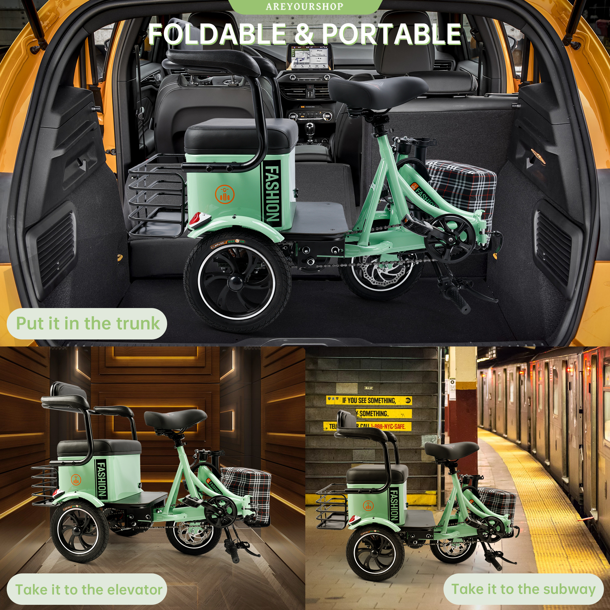 ARTUDATECH Electric Trike, Electric Tricycle for Adult, 400W 48V Foldable 3 Wheel Electric Bikes, Motorized Tricycle Adult Electric Three Wheels Bicycle for Adult Senior With Rear Seat
