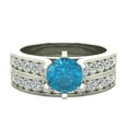 thumbnail image 4 of Wedding Rings for Women Bridal Set Blue Diamond Rings 14K White Gold - 1.50 CTW Cathedral Style (H,SI), 4 of 5