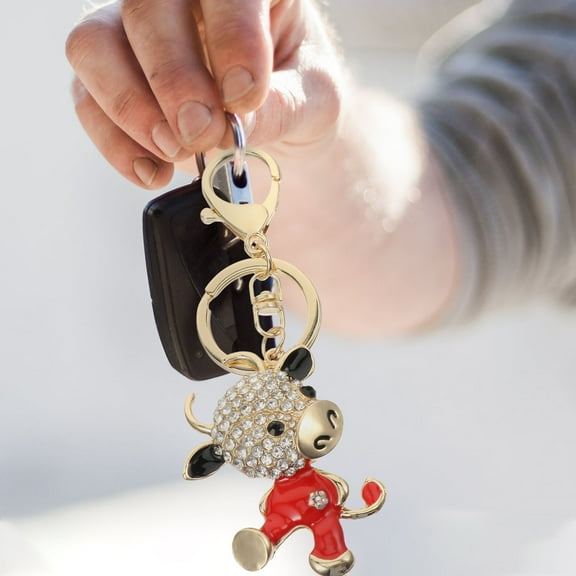 HAMPPLIES 1Pc Red Ox Shape Zinc Alloy Key Chains for Women Bag Ornament Cute