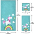thumbnail image 3 of GZHJMY Cute Cartoon Unicorn Walking on Rainbow Soft Set of 3 Towels, 1 Bath Towel+1 Hand Towel+1 Washcloth, Multipurpose for Bathroom, Hotel, Gym, Spa and Kitchen(Turquoise), 3 of 5