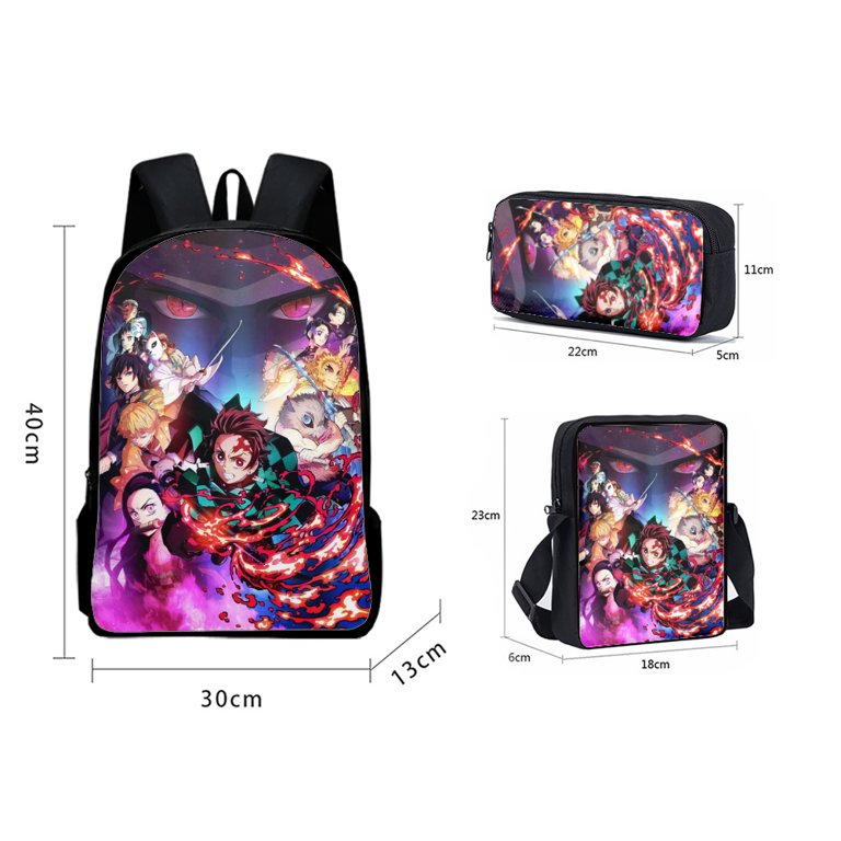 3-Piece Backpack Anime Anime Demon Slayer Backpack School Pen Case,Crossbody  Bag Gifts for Kids，Anime Demon Slayer Backpack 