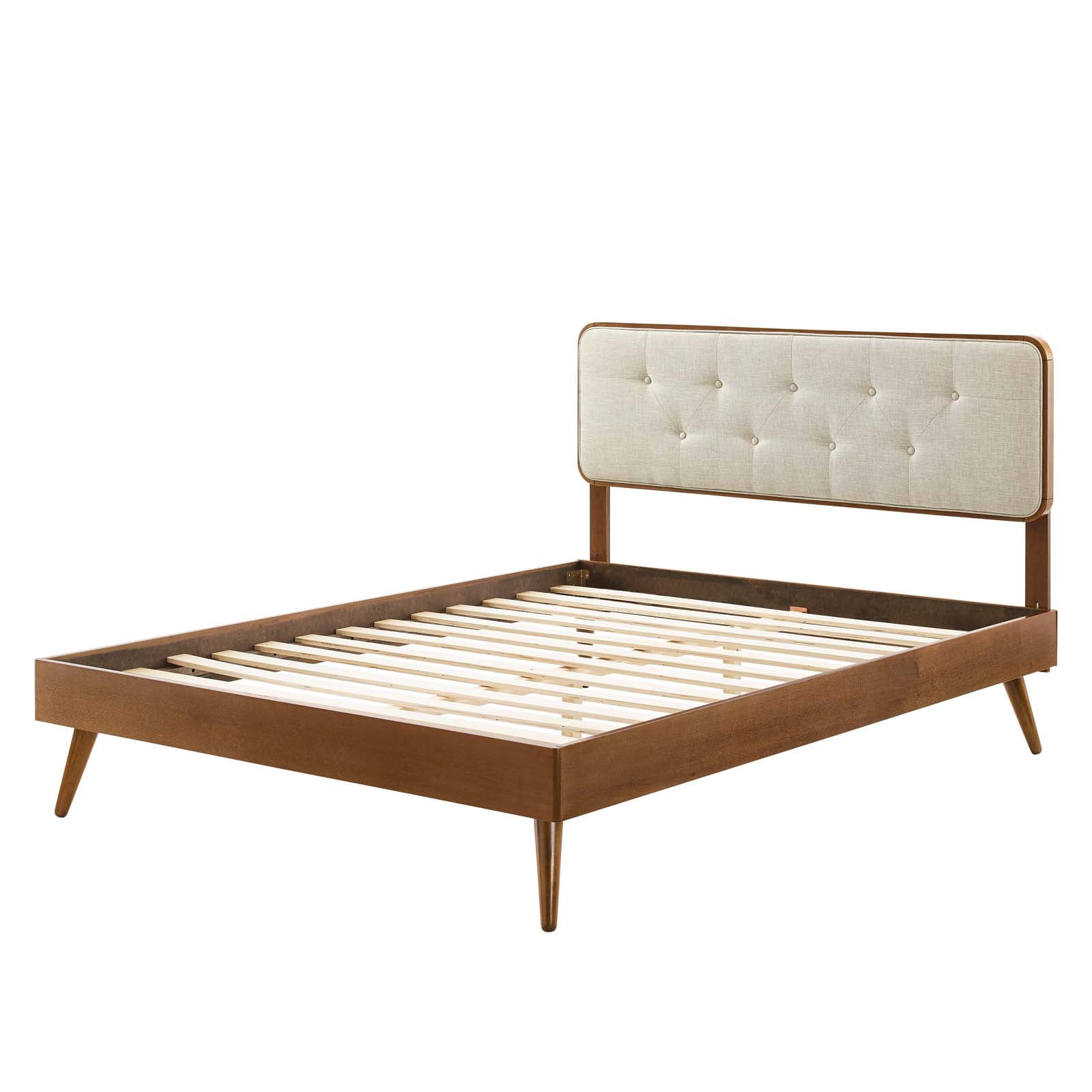 Platform Bed Frame, King Size, Wood, Brown Walnut Beige, Modern Contemporary Urban Design, Bedroom Master Guest Suite