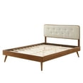 thumbnail image 3 of Platform Bed Frame, King Size, Wood, Brown Walnut Beige, Modern Contemporary Urban Design, Bedroom Master Guest Suite, 3 of 10