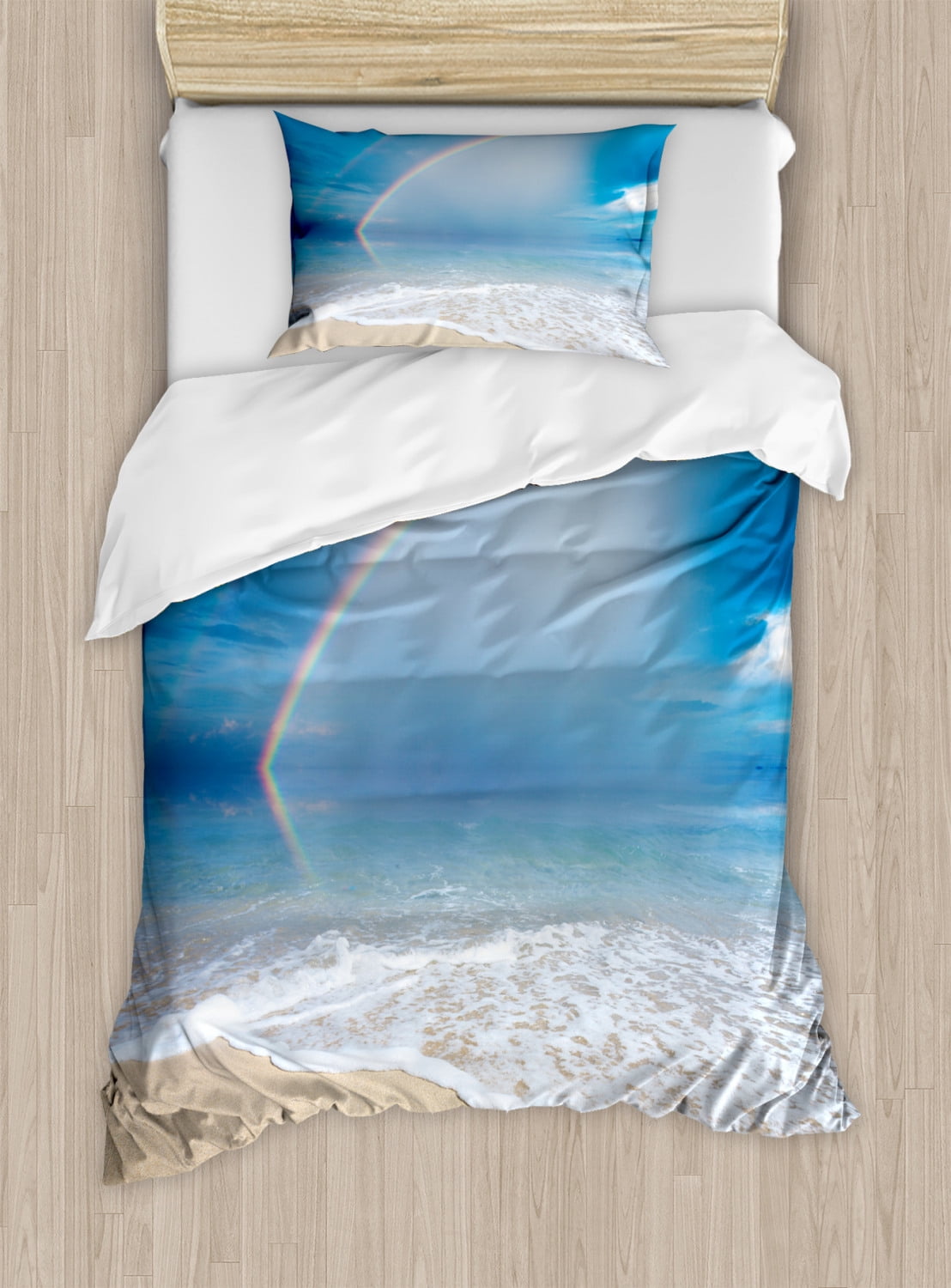 Starfish Duvet Cover Set Twin Size, Rainbow over the Sea Clouds and ...