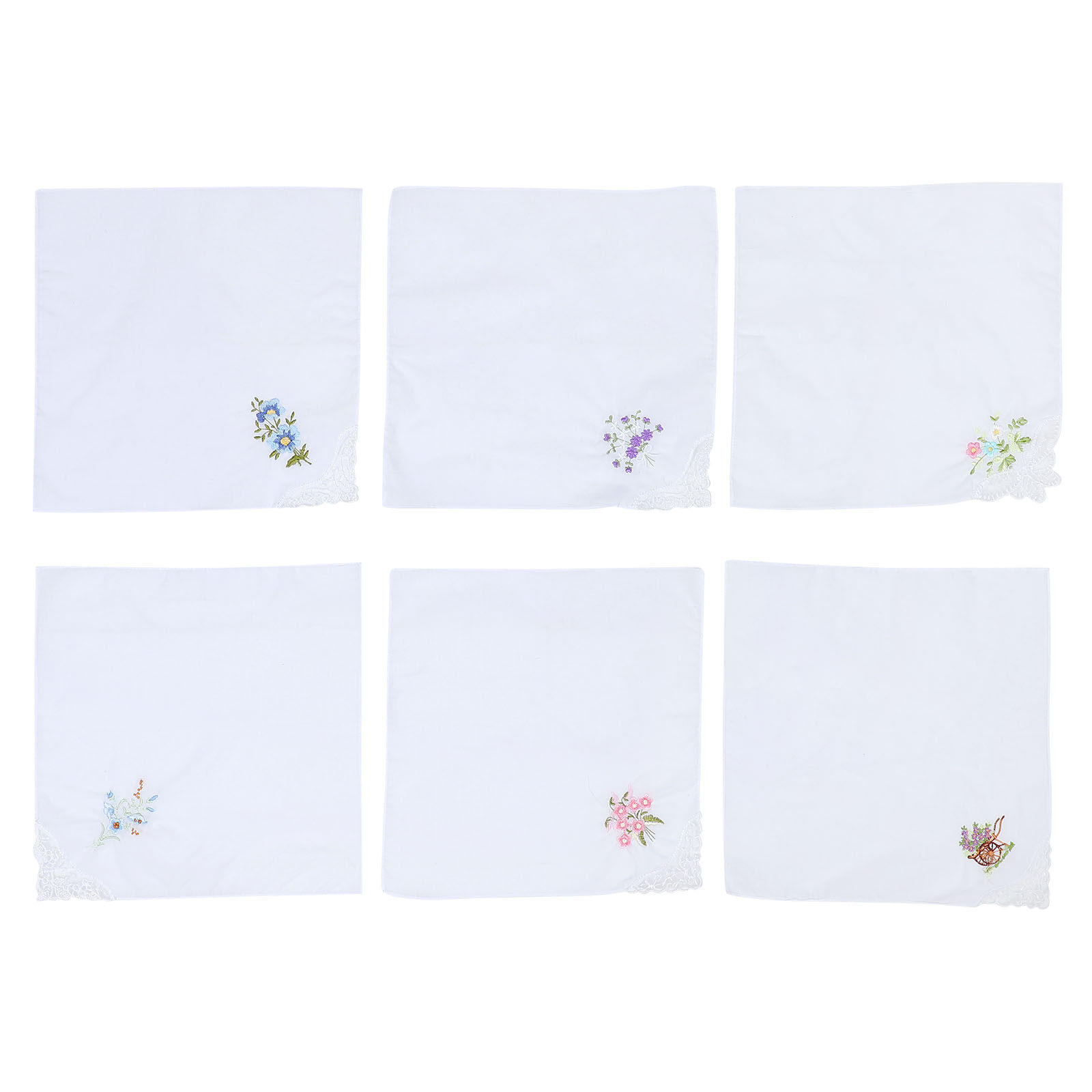 6pcs Women Cotton Handkerchiefs Flower Embroidered Handkerchief (Random