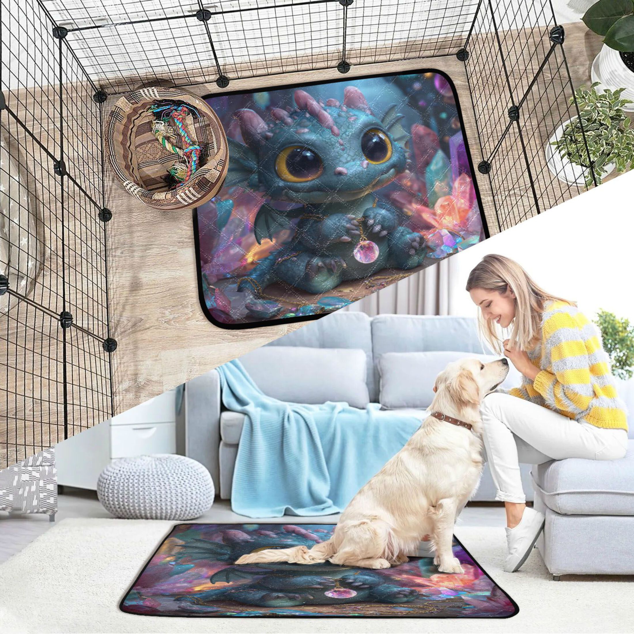 Qxltty Super Cute Dragon Cat litter Pads Pet Set of 3 Diaper Mats Center Anti-leakage Layer Absorbent Soft and Comfortable