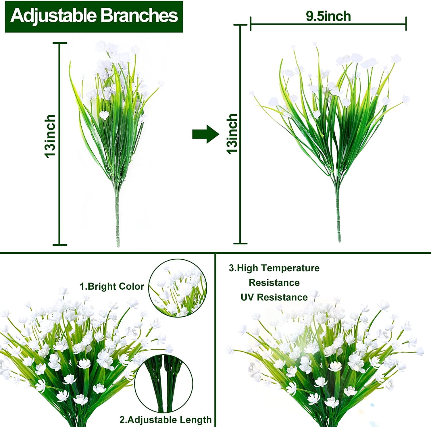 12Pcs Corn Flower Artificial Flowers Outdoor UV Resistant Fake Flowers,Faux Plastic Flower Greenery Shrubs Plants for Cemetery Indoor Planter Home Garden Window Box Porch Summer Decor(White)