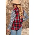 thumbnail image 3 of Women's Red Plaid Splicing Hit Color Pockets Turndown Collar Long Sleeve Shirt, 3 of 9