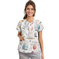 thumbnail image 2 of Women Scrub Top，Scrub Tops for Women Short Sleeve V Neck Working Nurse Uniform Plus Size Easter Printed Medical Shirt，White，XXXXL, 2 of 4