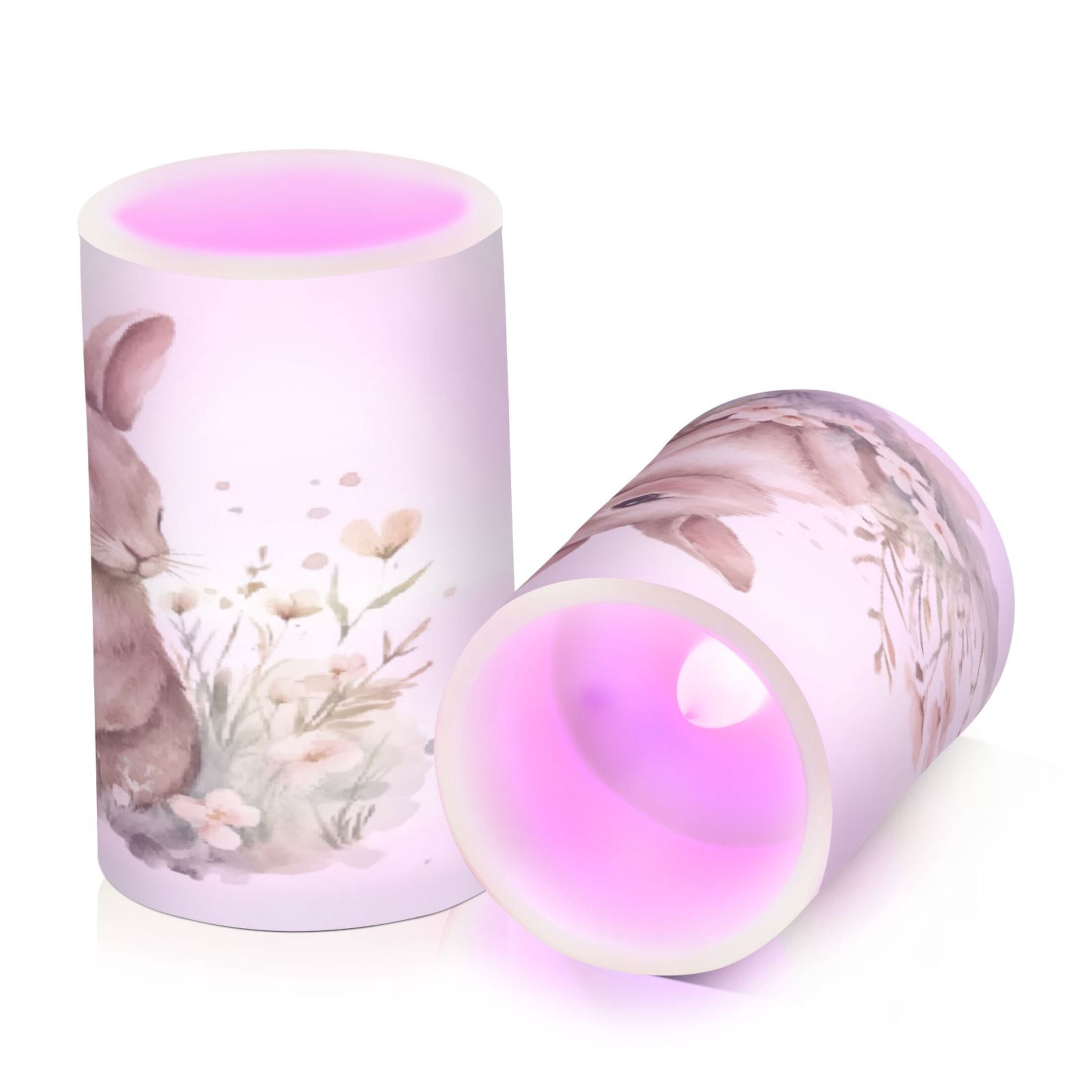 2 PCS Flameless Candles with Remote Timer LED Battery Operated Flickering Candle Light for Wedding Table Home Decoration Gifts Watercolor Bunny in Floral