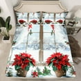 thumbnail image 2 of jejeloiu Retro Floral Christmas Snowflake Red Green White King Sheet Set,Luxury Bedding,4 Pieces, 2 of 7