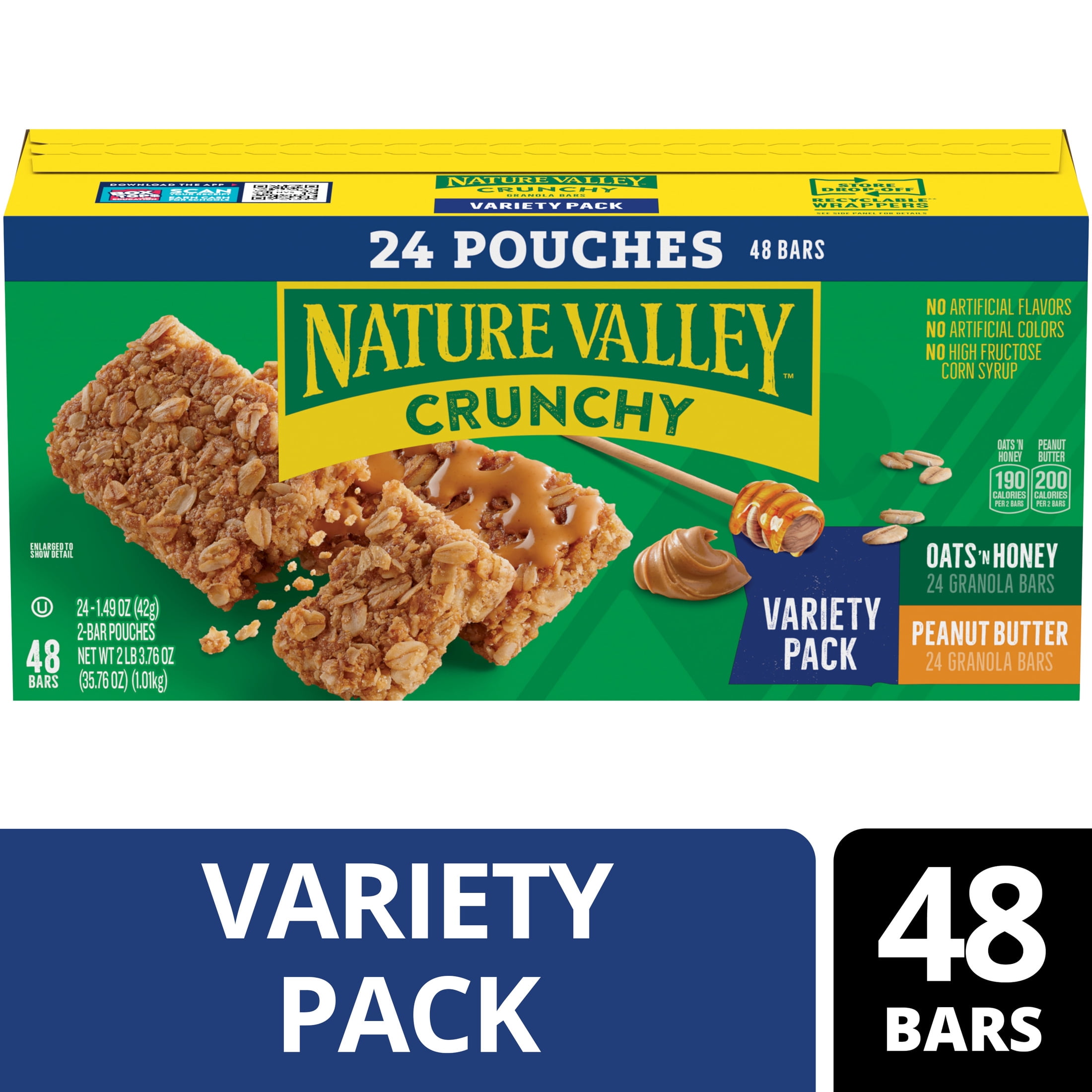 (3 pack) Nature Valley Oats 'N Honey and Peanut Butter Crunchy Granola Bars (24 Pouches)