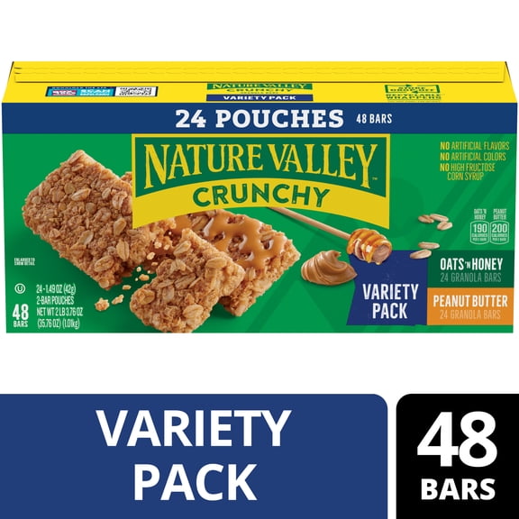 Nature Valley Crunchy Granola Bars, Variety Pack, 48 Count, 35.76 oz (24 Pouches)