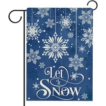 diyeu Winter Snowflakes Garden Flag Double Sided, Let It Snow Navy Blue Decorative Yard Outdoor Home Small Decor, Christmas Winter Holiday Burlap Outside House Decoration 12 x 18