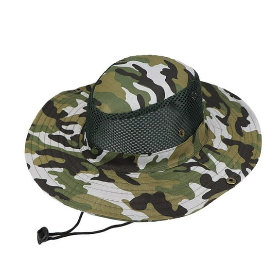 Outdoor Fishing Camouflage Wide Brim Breathable Bucket Hat Sun Visor Hat Hiking Cap Sun Protection WHITE&GREEN STYLE1