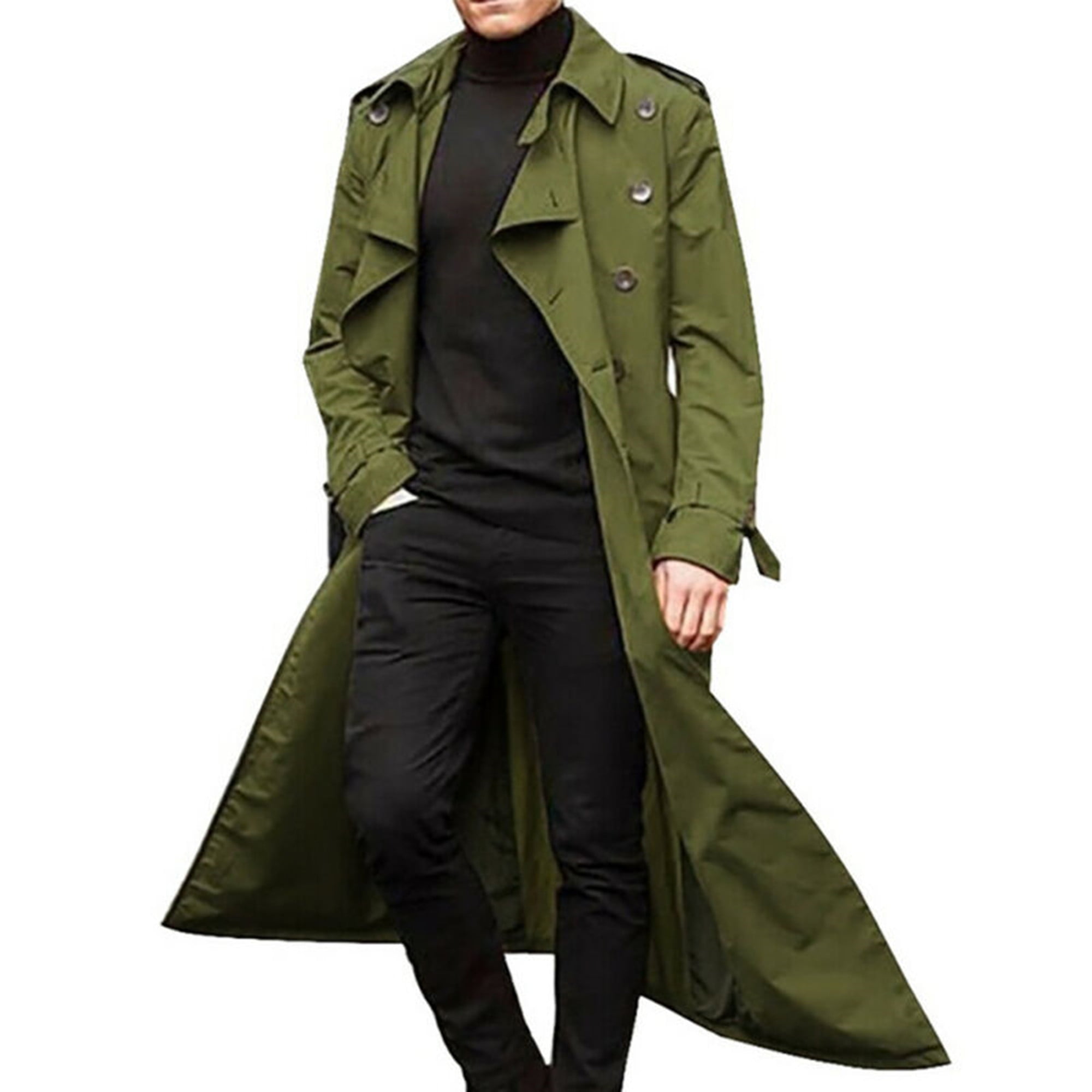 Allonly Mens Vintage Big Hood Trenchcoat Warm Cotton Winter Coat Windbreaker Long Jacket