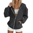 thumbnail image 4 of Mlzmgr Hoodies for Women Fleece Full Zipper up Drawstirng Loose Fitted Sweatshirts with Pockets Casual Sports Jackets, 4 of 7