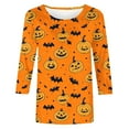 thumbnail image 4 of VKOYWKM Halloween Shirts for Women 3/4 Length Sleeve Women Tops Spooky Graphic T Shirts Crew Neck Loose Fit Holiday Vintage Blouses, 4 of 5