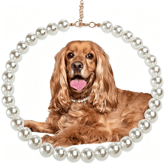 GASTROPOD Chunky Pearl Dog Collar Large Breed (0.55 Inch),Adjustable Dog Necklace,Beaded Dog Collar Imitation White Pearls,Elegant Dog Jewelry Suit for Medium Large Dog 14"-16.7" Inner Circumference