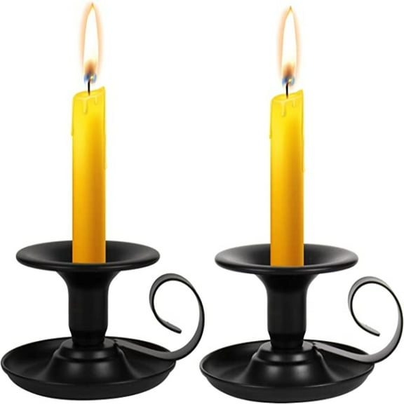 PEACNNG Retro Black Iron Taper Candle Holders, Set of 2