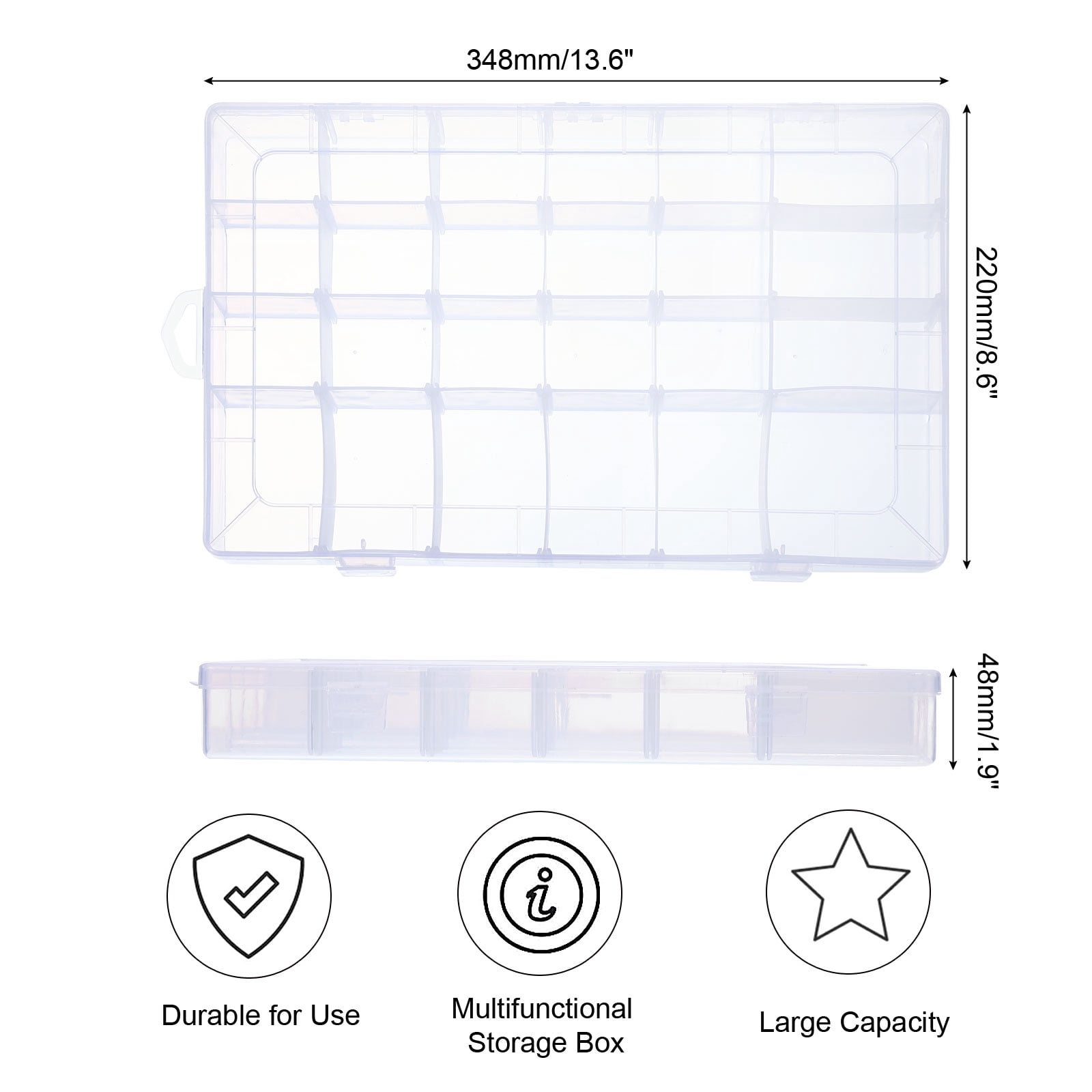 Uxcell 13.6x8.6x1.9 inch Nail Charm Organizer 24 Grids Craft Storage Box