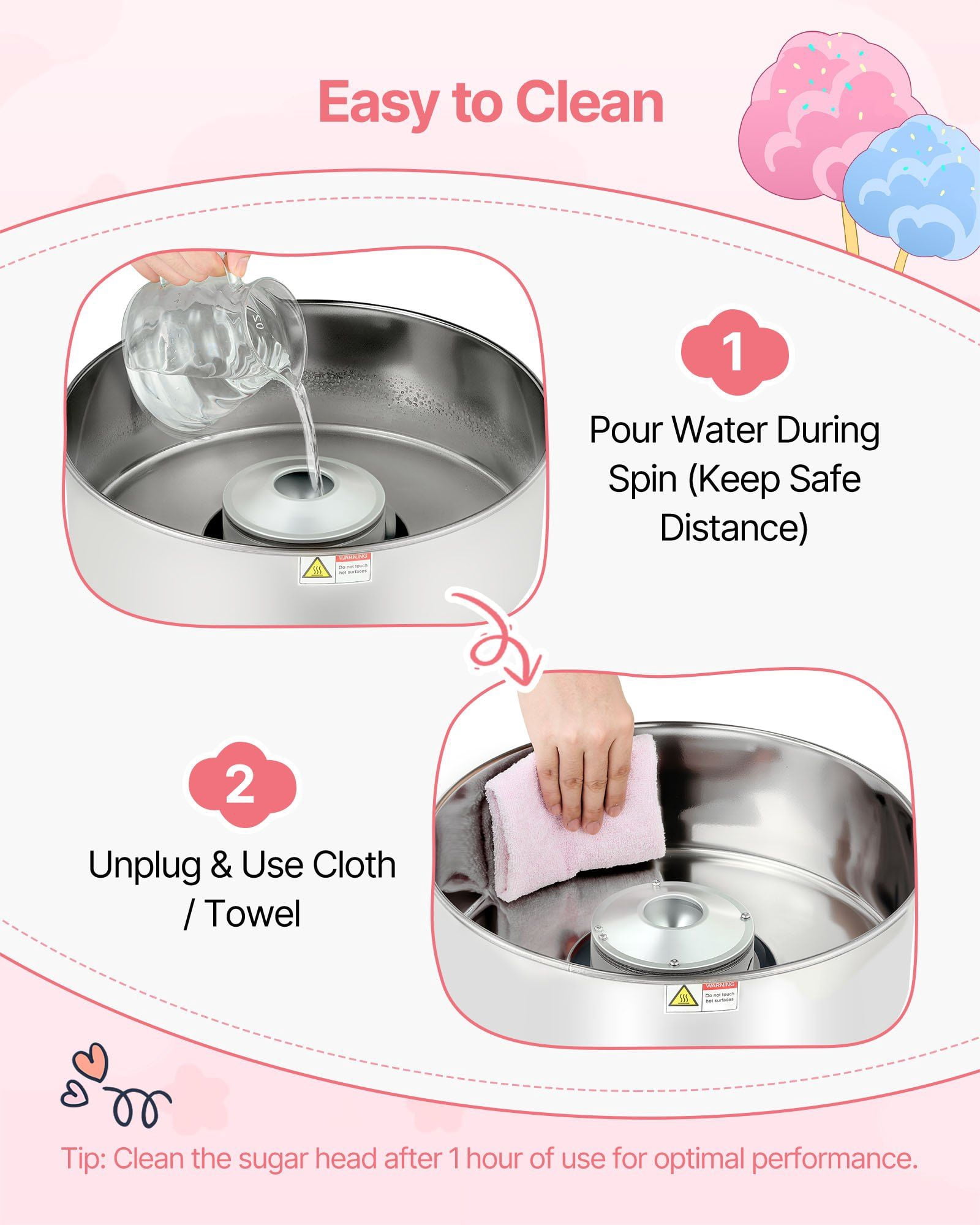 Electric Cotton Candy Machine, 1000W with 15" Bowl & Scoop, Perfect for Home and Parties