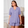 thumbnail image 6 of SHOWMALL Women's Plus Size Pajama Set 2 Piece Sleepwear with Pockets, Purple Gray 4X Valentine's Day Galentine's Self-Care Gift for Her, Soft Short Sleeve Loungewear, 6 of 8