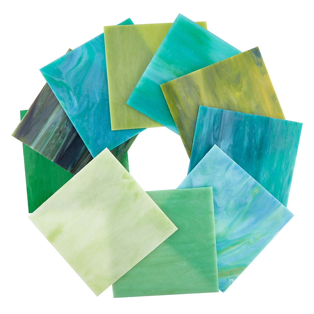 10pcs 10 Colors Stained Glass Sheets 3.9 x 3.9 Inch Square Large Cathedral Mosaic Glass Tiles Green Blue Variety Mosaic TilesDIY