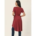 thumbnail image 4 of Unique Bargains Women's High Low Hem Tie Waist Asymmetrical Irregular Hem Blouse L Wine Red, 4 of 6