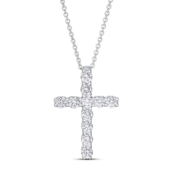 1.00 Carat Latest Design Round Shape Real Diamond Charm Cross Pendant Necklace for Women Solid 14K White Gold With 18 inches chain