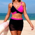 thumbnail image 4 of Bikinis for Women 2 Piece Swimwear Push Up Color Blocked Adjustable Strap Ruched Twist Front Ruched Bathing Suit with Wrap Sarong Skirt, 4 of 5