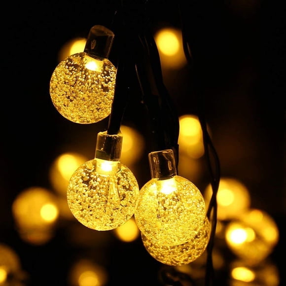 Solar string lights, 50 LED crystal balls, IP65 waterproof, additional USB connector, 8 lighting modes, decorative for indoor and outdoor use, home, garden, party, patio and wedding