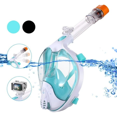 Full Mask Diving Diving Mask, 180° Full Face Snorkel Diving Mask Easy Breath Snorkeling Mask with Camera Mount , Anti-Fog, Hypoallergenic for Adult Kids ()