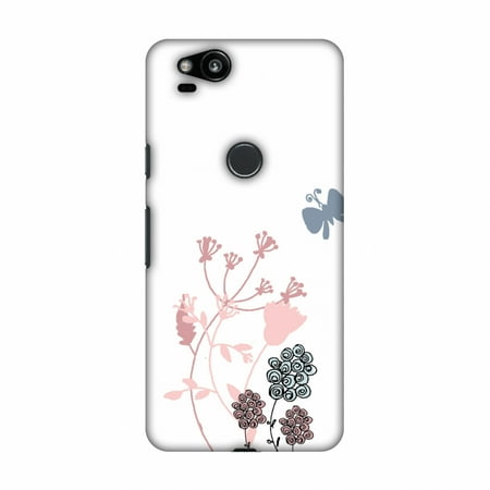 - Google Pixel 2 Case - Flowers and butterfly- White, Hard Plastic Back Cover, Slim Profile Cute Printed Designer Snap on Case with Screen Cleaning Kit