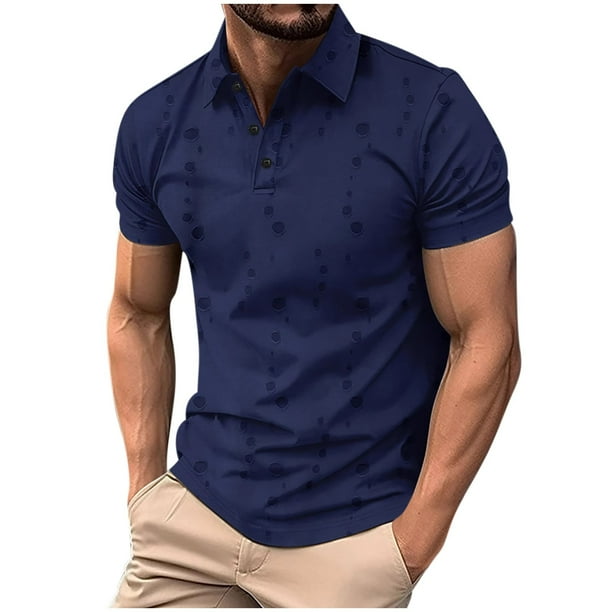 Casual Verano Tops Manga Corta Color Sólido con Agujeros Deportes de Moda de los Hombres Solapa, Camisa Transpirable para Diario