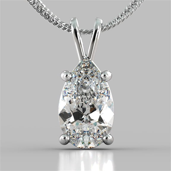 5.00 Ct Pear Cut lab Created Diamond Solitaire Pendant 14K White Gold Plated