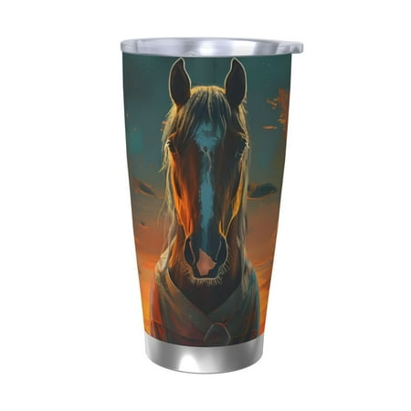 

KLL Sunset Prairie Meditating Horse Print 40oz Stainless Steel Insulated Car Cup with Spillproof Lid - Keep Your Drink Hot or Cold on the Go-Without Straw