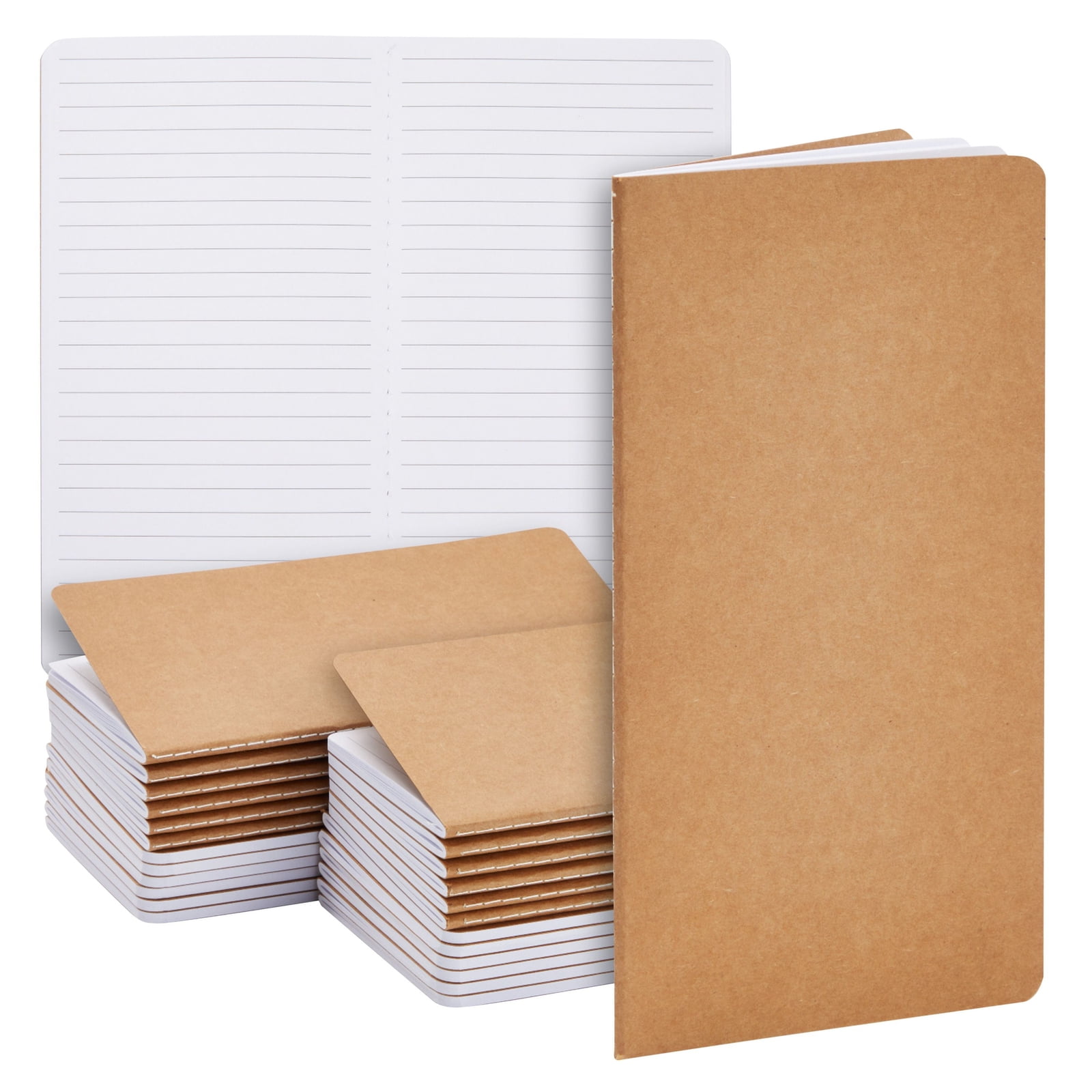 24 Pack Lined Kraft Paper Notebook Bulk Set, H5 Travel Journals with 80 Pages for Students, Travelers, Kids, Office Supplies, 8x4 in