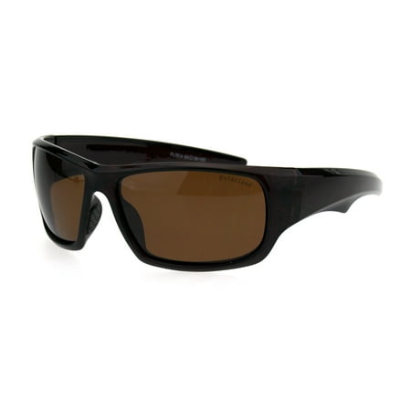Plastic Brown Lens - Mens Premium Polarized Lens Rectangular Warp Sport Plastic Sunglasses All Brown