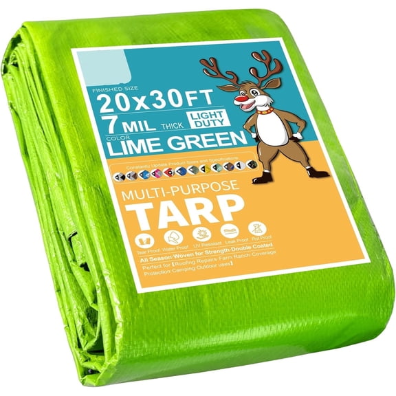 7 Mil Lime Green 20x30 Feet Tarp -Multifuctional Poly Tarp - Cover,Waterproof, UV Resistant, Weather Resistant