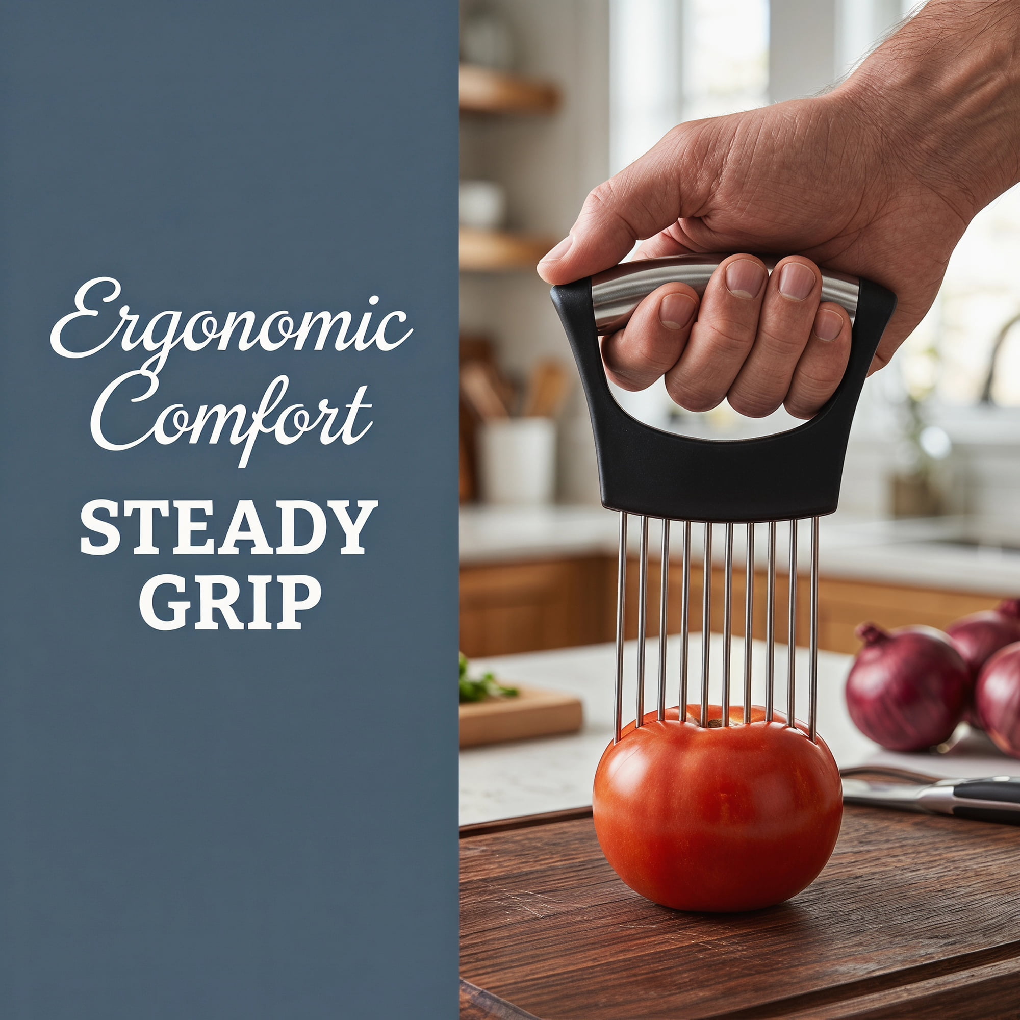 Unique Bargains Vegetable Chopper Food Processor Onion Slicing Holder Black/Silver-2
