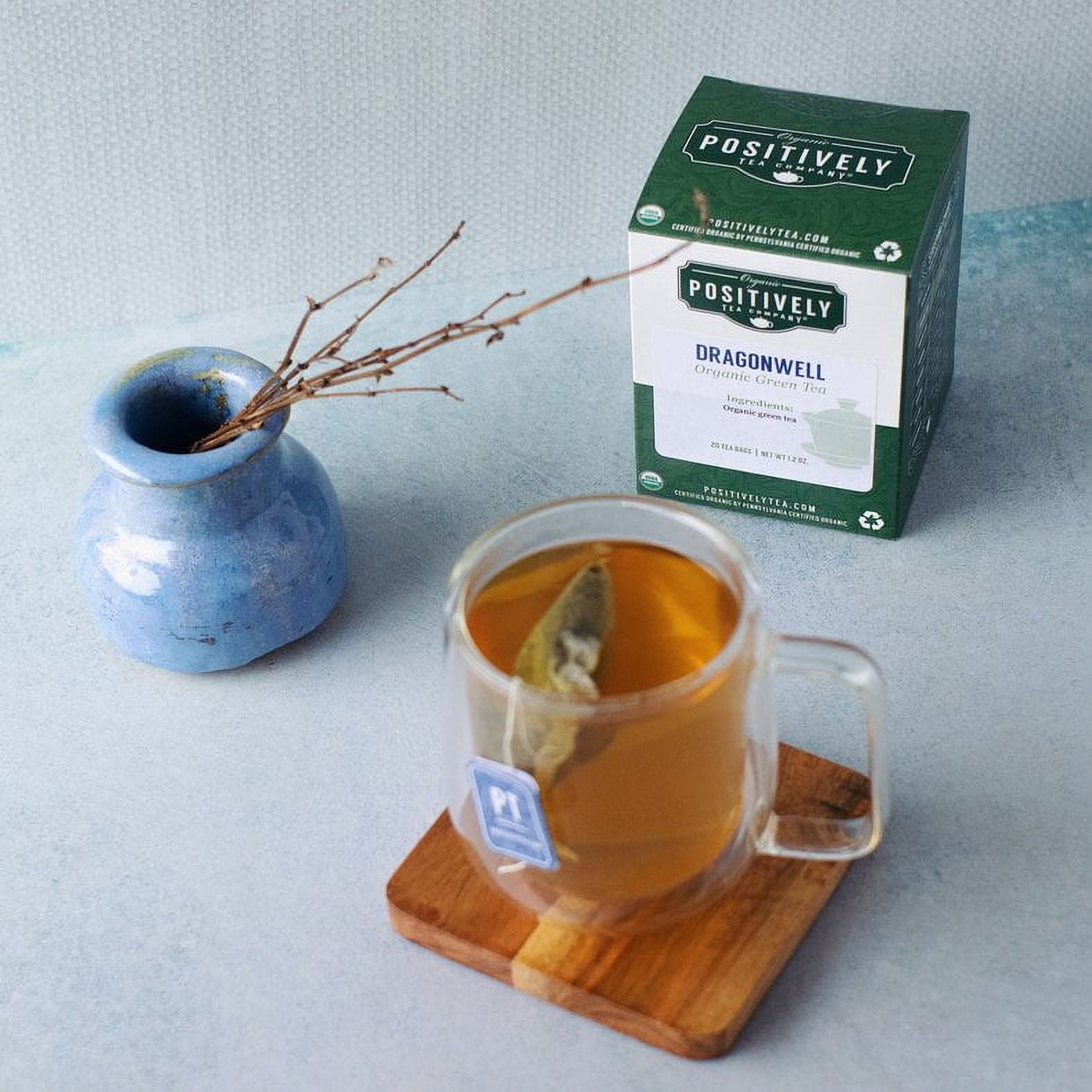 Positively Tea's Organic Dragonwell Tea, Green Tea Bags, 120 CT Tea Bags 6 Boxes