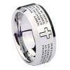 Tungsten Etched Lord's Prayer Cross 8mm Glossy Gray Polished Beveled Edges Men Ring