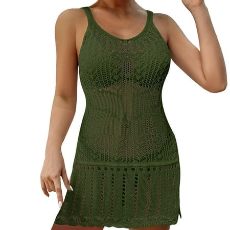 FhsagQ Robe de Plage pour Femmes Grande Taille Culottes Courtes Mode Col Rond Creux Transparent Robe Courte Sexy Rouge Sans Entrejambe Vert Taille Unique