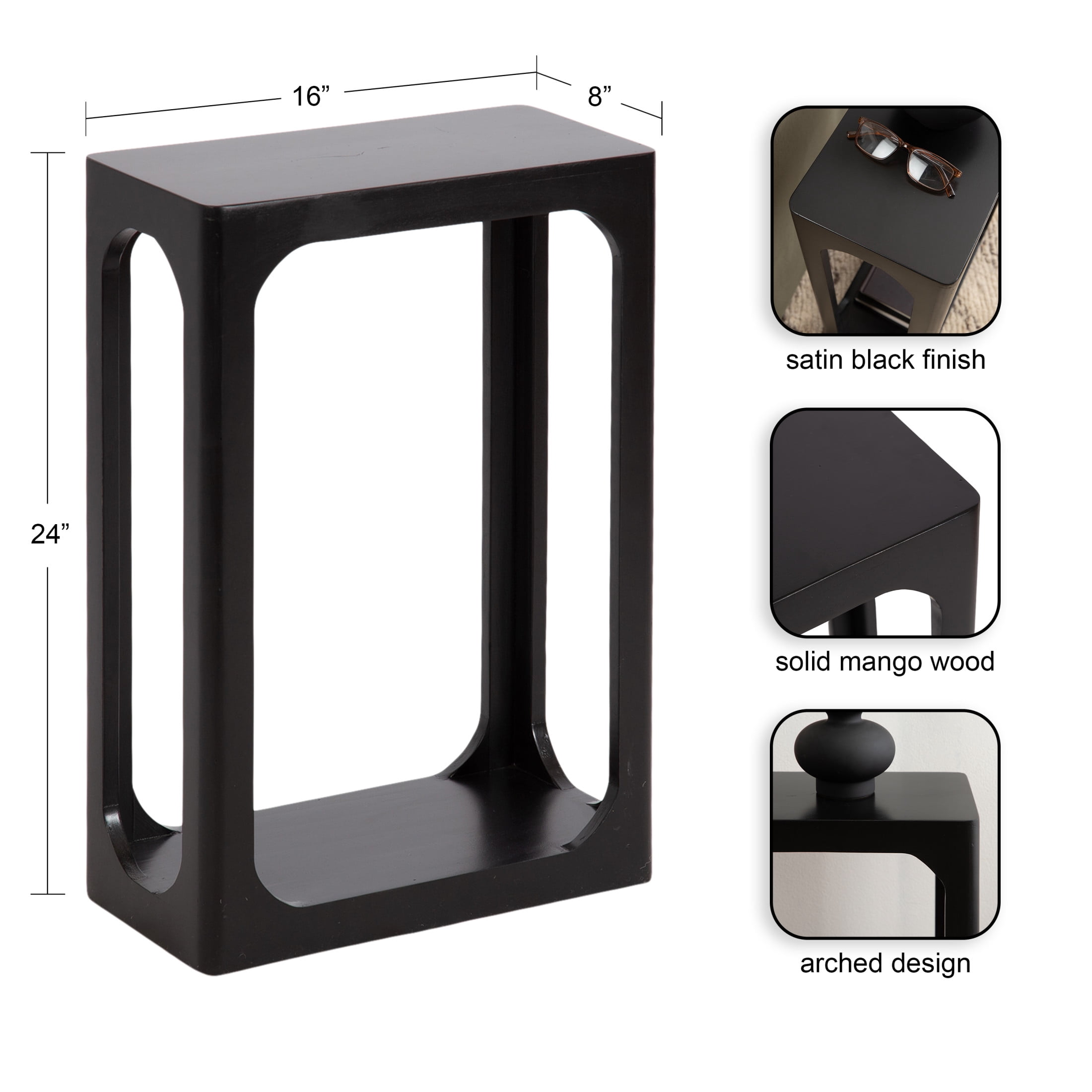 Kate and Laurel Dahl Modern Slatted Wooden Slim Side Table, 16 x 8 x 24, Black, Transitional Wood Narrow End Table for Use as Living Room Plant Stand or Small Bedroom Nightstand