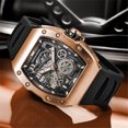 thumbnail image 3 of JINLERY Skeleton Automatic Self-Wind Men Tonneau Wrist Watch Stainless Steel Silicone Sapphire Crystal Waterproof Kinetic Energy Reserve Clock Man Hollow Luminous Mechanical Wristwatch, 3 of 7