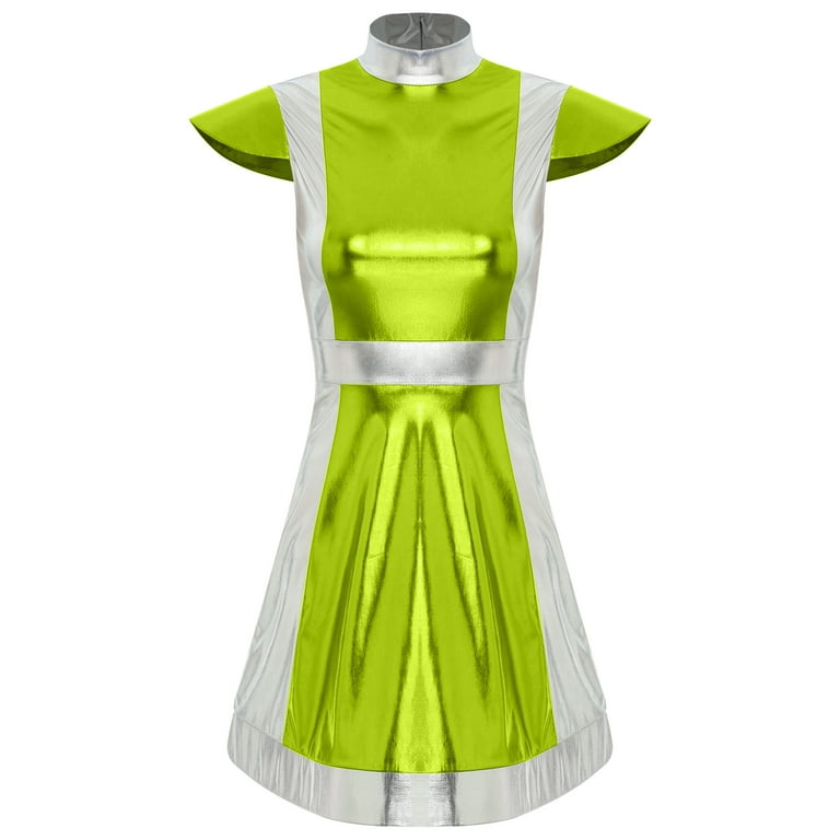 YiZYiF Dames Alien kostuum Space Girl jurk metallic heelal robot pak