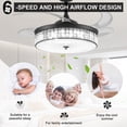 thumbnail image 4 of Saim 42 Inch Crystal Ceiling Fans with Lights, 3 Color Remote Control Retractable Invisible Blades, 6 Speeds Indoor Ceiling Light, 4 of 10