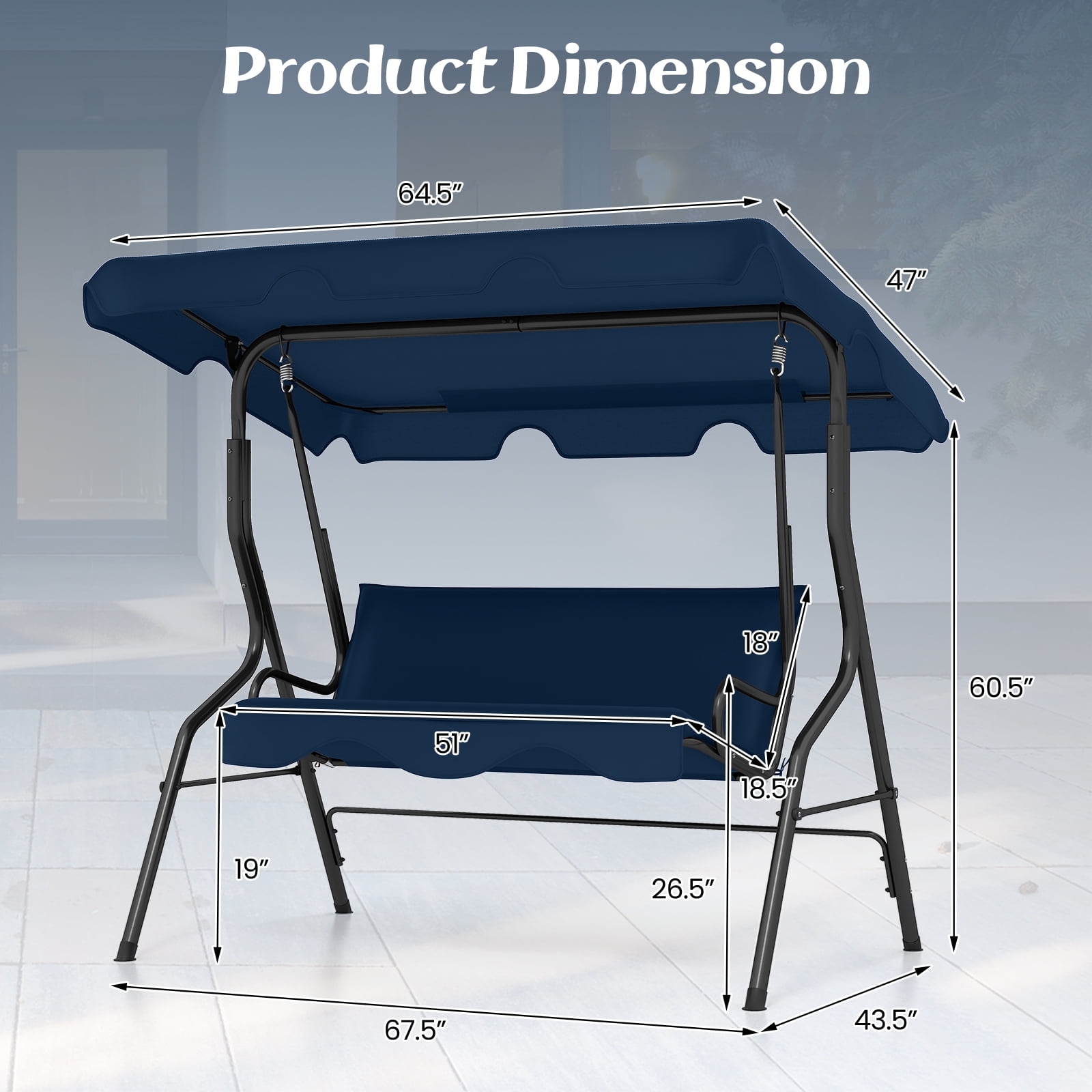 Costway Outdoor Patio 3-Seats Canopy Swing Glider, Hammock