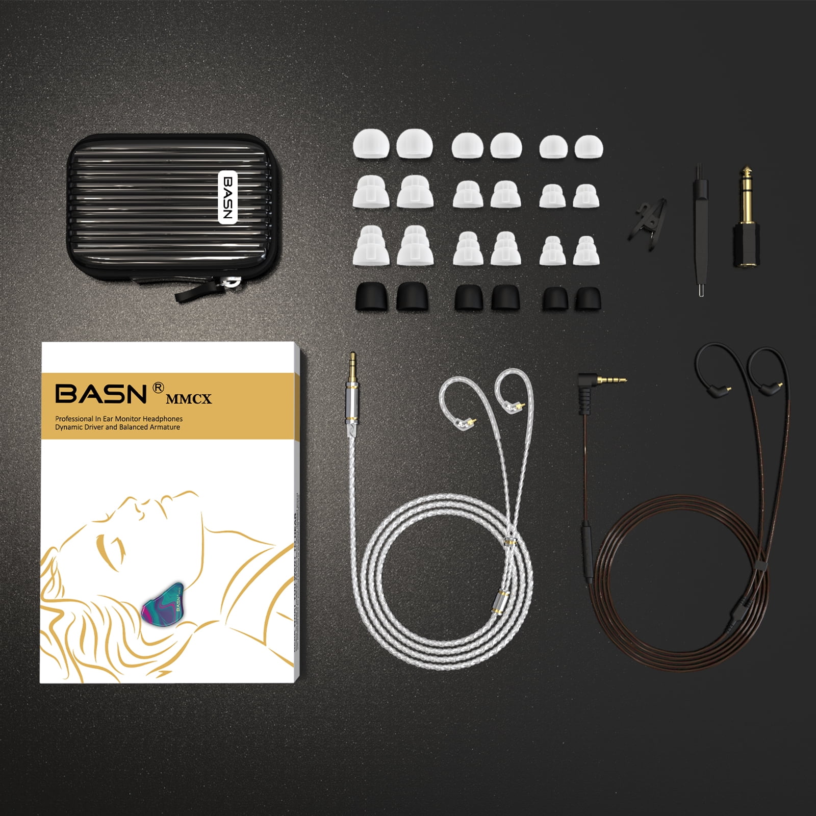 BASN MMCX Triple Driver in-Ear Monitors with Rich Bass, HiFi Stereo IEM Earphones with Upgraded Detachable Cables for Audiophiles Musicians (Purple Aurora)